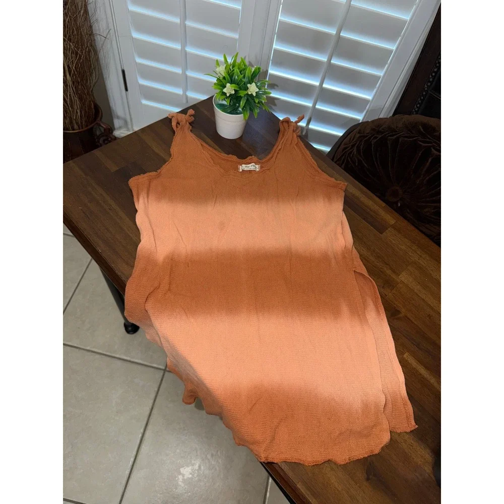 Free People We The Free Orange Ombre Knit Tank Top Medium Boho Raw Edge Maxi Tee